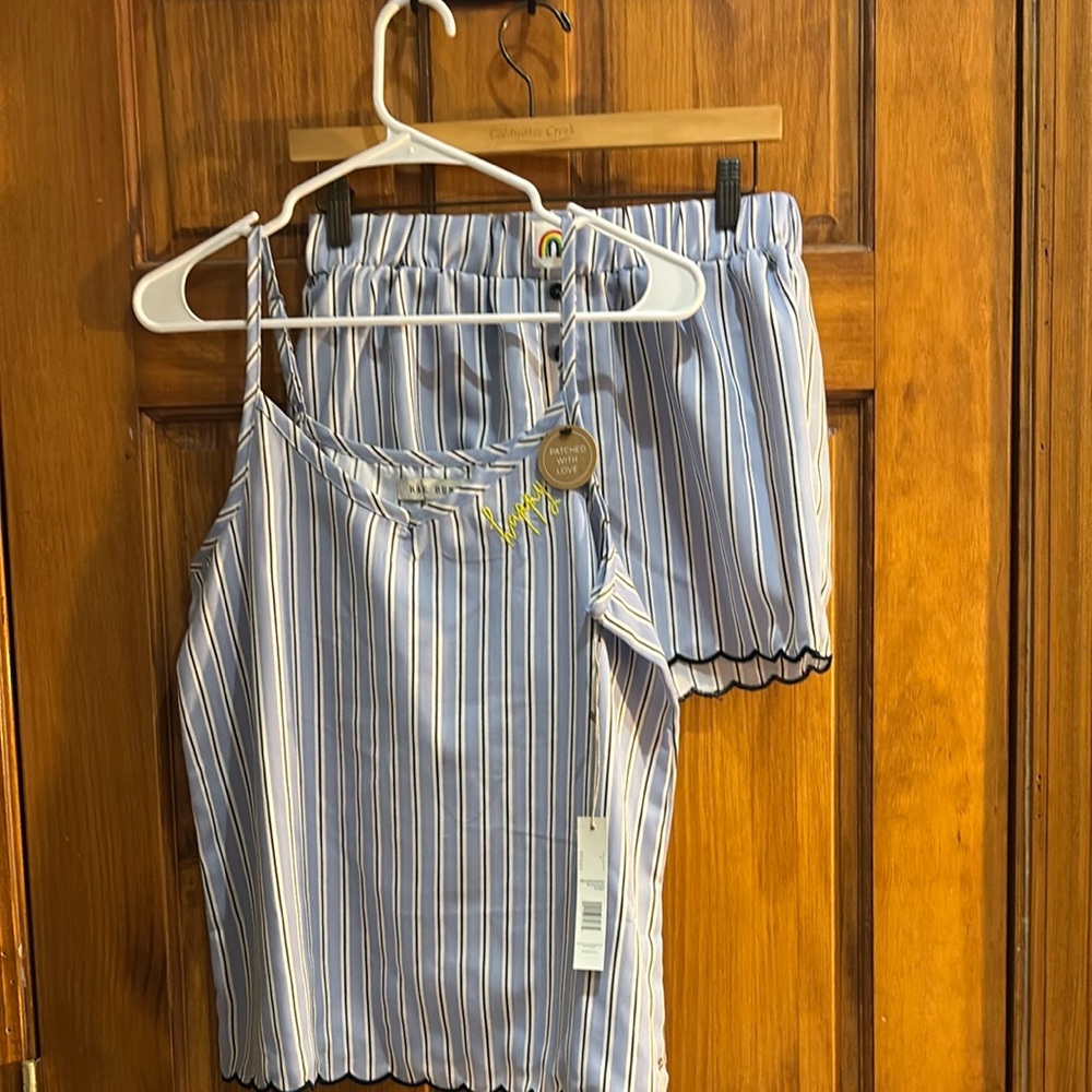 ❤️Rae Dunn Blue and White Striped Pajama Set